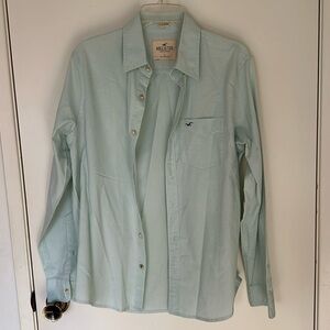 Hollister soft teal collared button down casual men’s shirt size small